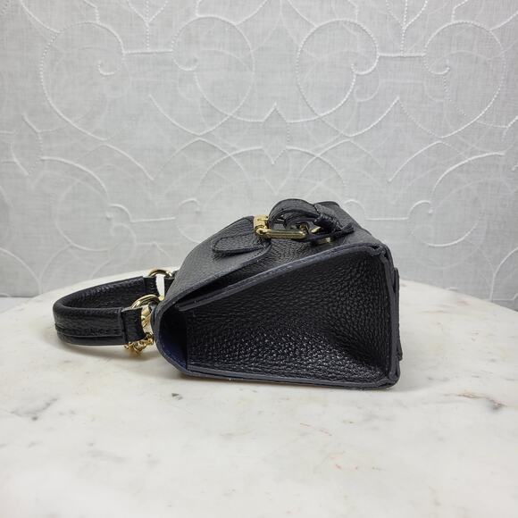 Vintage Italian Mini Black Leather Top Handle Bag Gold Buckle Made in Italy - Picture 15 of 16